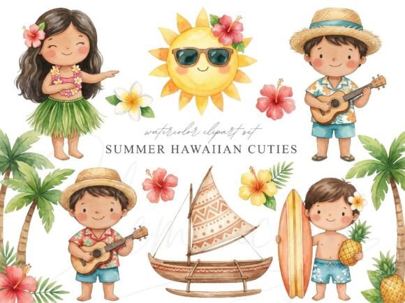 Download Cute Hawaiian Kids Clipart Set - Kids clipart Collection