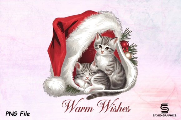 Download Vintage Christmas Cat Warm Wishes PNG - Premium Resources