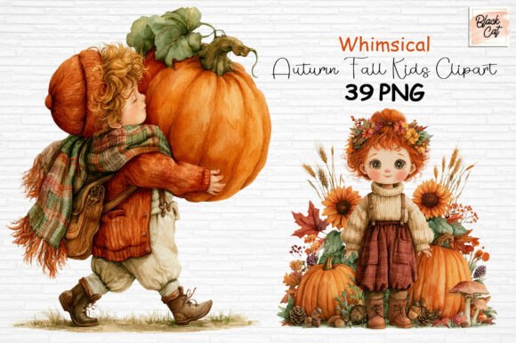 Download Whimsical Autumn Fall Kids Clipart Set - Kids clipart Collection