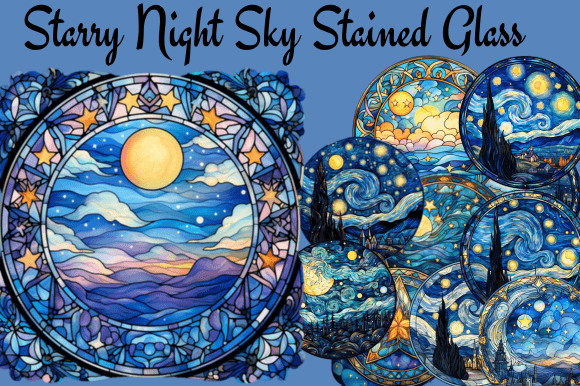 Download Starry Night Sky Stained Glass - Sky Collection
