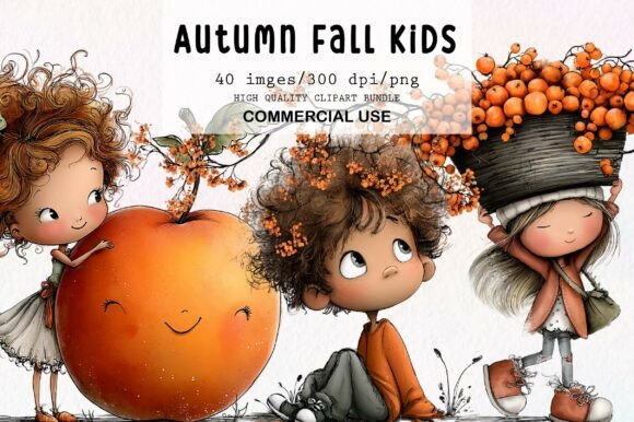Download Whimsical Autumn Fall Kids Clipart - Kids clipart Collection